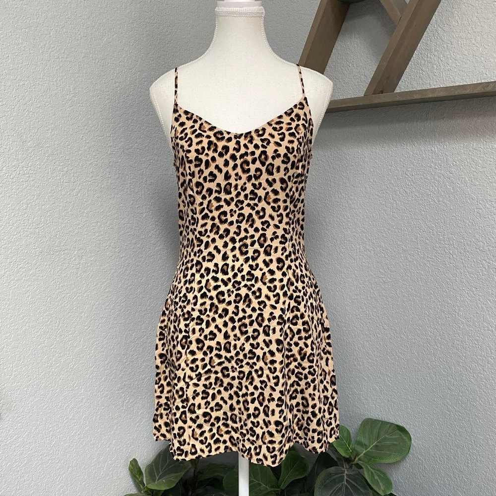 DIVIDED H&M TAN BROWN SLIP DRESS CHEETAH LEOPARD ANIMAL PRINT GRUNGE BOHO CHIC